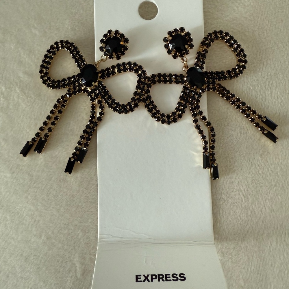 Express Black Crystal Bow Earrings